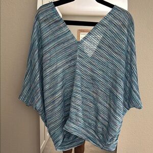 Striped Blue and Gray Poncho Top